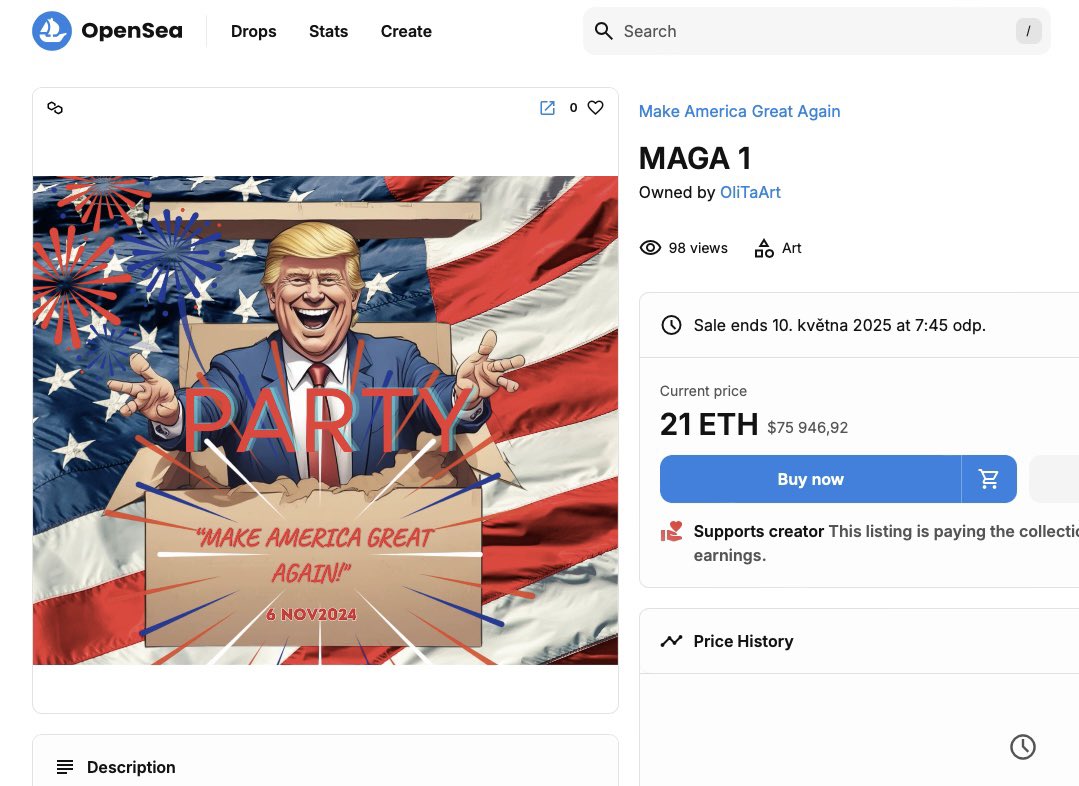 The ETH boom goes on!!!🚀🚀🚀 MAGA 1  price increased by $6000 in one day😲 opensea.io/assets/matic/0… 
#ETHboom #ETH #MAGA1 #Trump2024 #MAGA2024 #OpenSeaNFT #crypto #CryptoArt #DONALDTRUMP2024