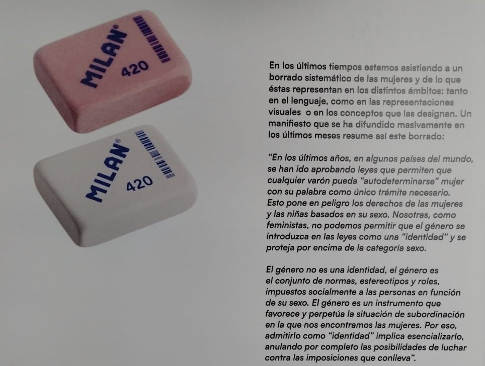 ContraBorrado's tweet photo. Este es el cartel, parte de la exposición Momentos del Feminismo, que el transactivismo  de @diversidadull y universidad @ULL ha retirado para que no lo leas. 
Porque no admitimos la censura, te invitamos a leerlo y moverlo.
