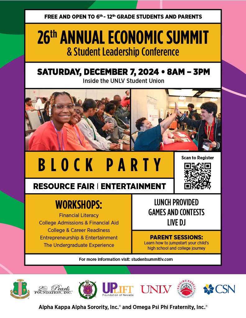 Help your child shine! 🌟 Join the 26th Annual Economic Summit &amp; Student Leadership Conference for grades 6-12. Students will explore college readiness, financial literacy, and career paths. Register today for a brighter future! #ESSLC

For more infor:
lnkd.in/guce9mPg