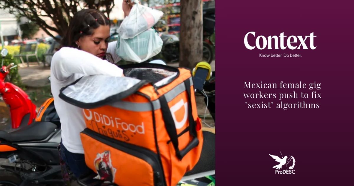 Safe working conditions and algorithm transparency are just some of the demands of app-based workers in Mexico🇲🇽🛵🚙
<a href="/AAncheita/">Alejandra Ancheita</a>, Executive Director of #ProDESC, shared with <a href="/DianaBaptistaR/">Diana Baptista</a> some of the hard realities faced by those women who work in these platforms.

 Full