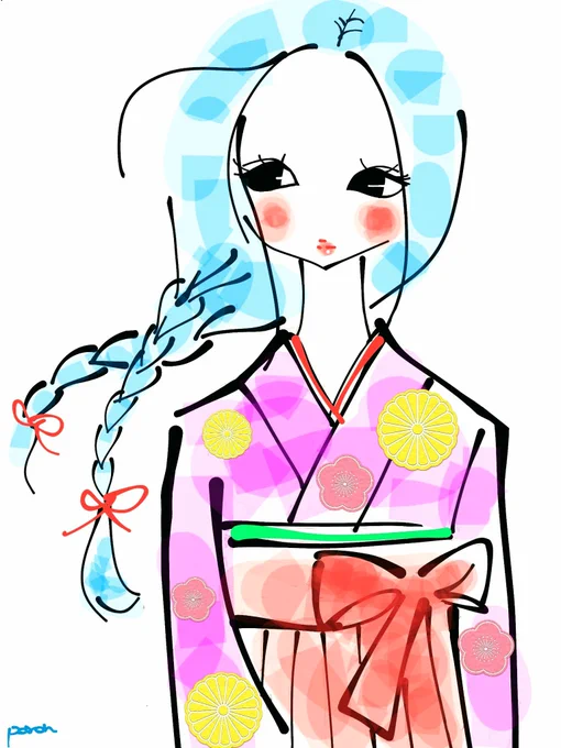 おはよー#イラスト #お絵描き #女の子 #ファンシー #レトロ #袴 