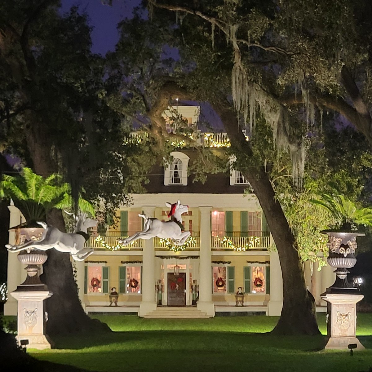 HoumasHouse's tweet photo. Our Christmas decorations are now complete, both inside and out! We recommend visiting around 3 PM to enjoy the beautiful displays as they transition from day to night. Don't miss the chance to take a guided tour of the House and check out the Carriage House for dinner! https://t.co/Bfi4eELe8n