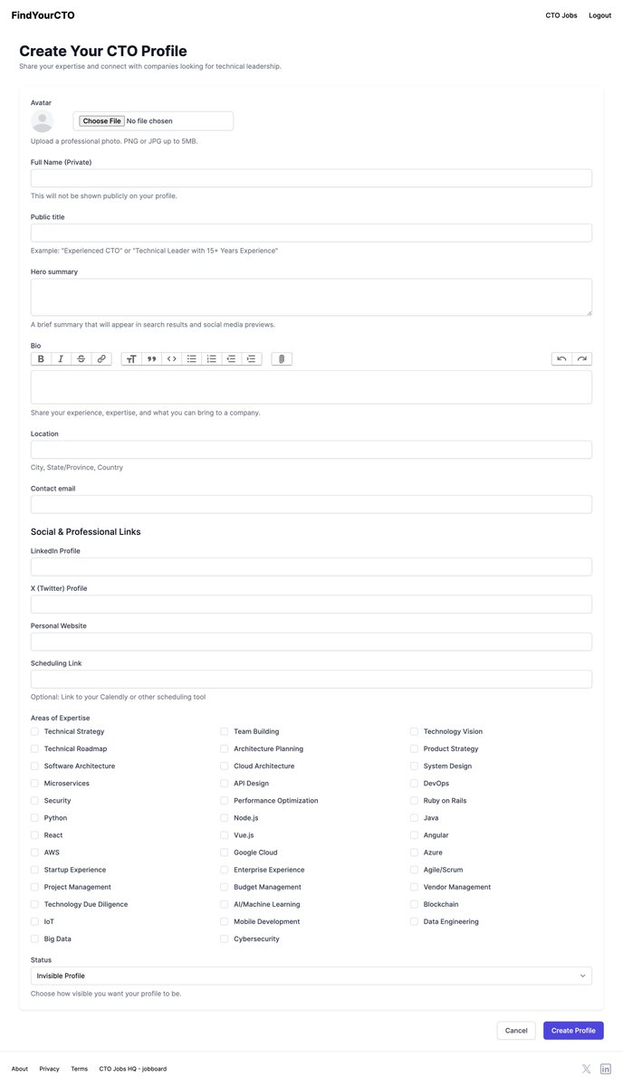 Worked on the first version of the CTO profile form for Find Your CTO, it's getting somewhere.
Need to get a bit more consistent with styling. Next step finetuning and using real data