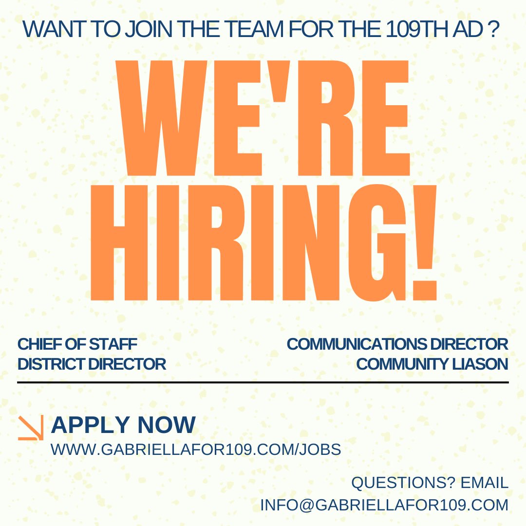 Gabriellain109's tweet photo. Join Our Team for the 109th Assembly District! ✨

If you’re passionate about public service and want to be part of a team dedicated to creating meaningful change, we’d love to hear from you! 

Job descriptions and applications are on our website: https://t.co/qsj2RmD9Pj https://t.co/UjkGIDkp7R