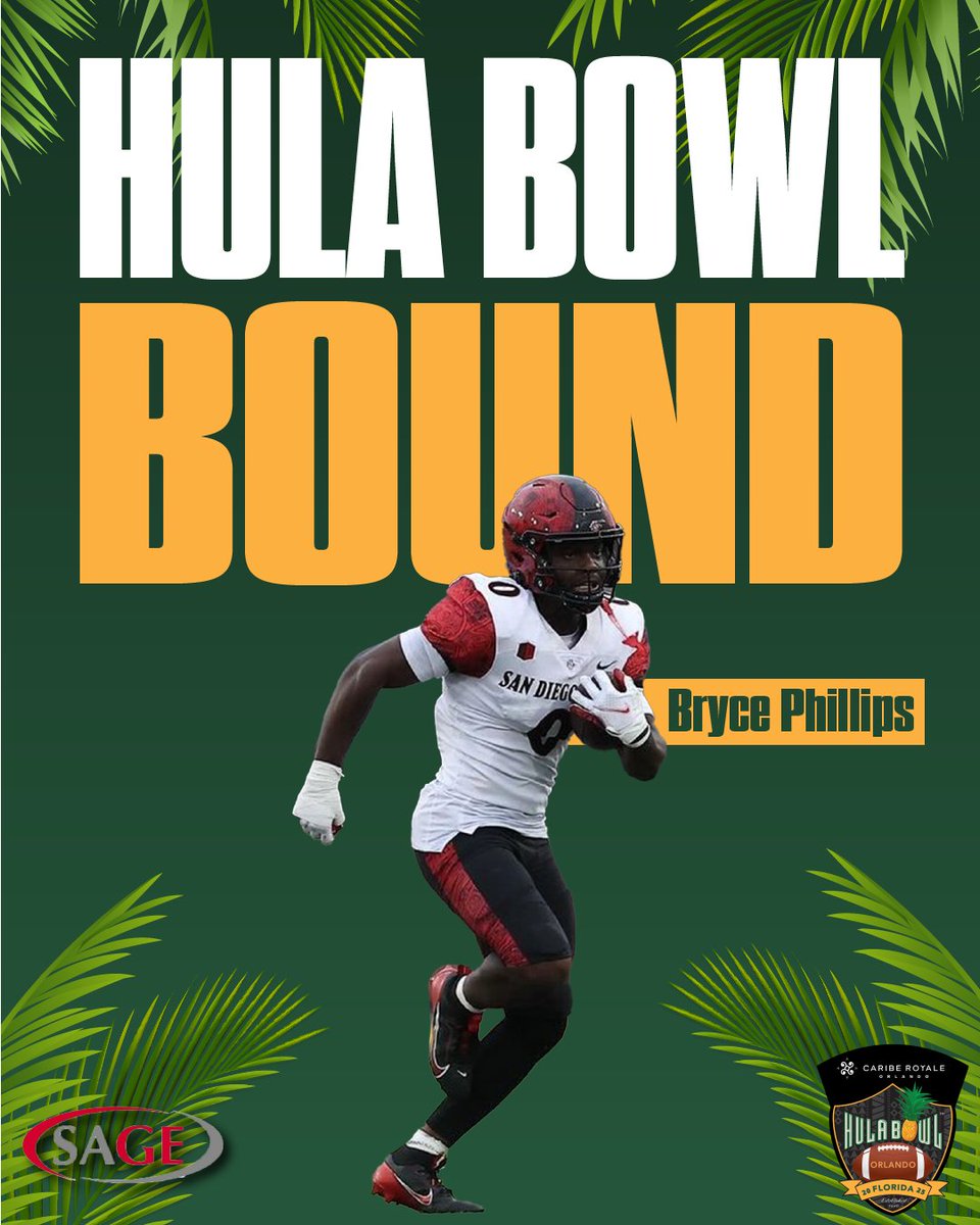 Hula Bowl (@hula_bowl) on Twitter photo Hula Bowl Bound! 👏🏼
<a href="/brycephillipsbp/">Bryce Phillips</a> has officially accepted his invite to the Caribe Royale Orlando 2025 Hula Bowl All-Star Game!
#BeTheA1pha | #HulaBowl2025 🏈
<a href="/AztecFB/">San Diego State Football</a> <a href="/SAGECards/">SAGE Collectibles</a> <a href="/cariberoyale/">Caribe Royale Orlando</a> <a href="/NFL/">NFL</a> <a href="/CoachScottFB/">Coach Scott Phillips</a> Hula Bowl Bound! 👏🏼
<a href="/brycephillipsbp/">Bryce Phillips</a> has officially accepted his invite to the Caribe Royale Orlando 2025 Hula Bowl All-Star Game!
#BeTheA1pha | #HulaBowl2025 🏈
<a href="/AztecFB/">San Diego State Football</a> <a href="/SAGECards/">SAGE Collectibles</a> <a href="/cariberoyale/">Caribe Royale Orlando</a> <a href="/NFL/">NFL</a> <a href="/CoachScottFB/">Coach Scott Phillips</a>