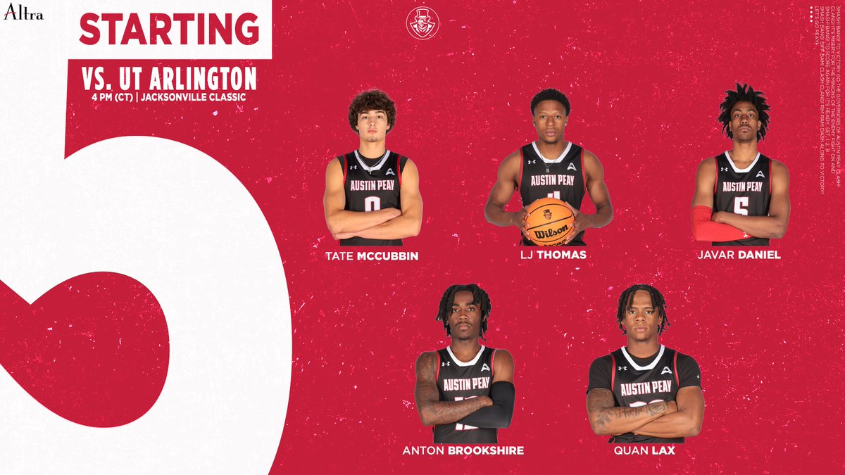 Austin Peay Men's Basketball (@govsmbb) on Twitter photo Starters against UTA!π©π
First-career start for, <a href="/TateMcCubbin/">Tate McCubbin</a>.
#BleedRed | #LetsGoPeay Starters against UTA!π©π
First-career start for, <a href="/TateMcCubbin/">Tate McCubbin</a>.
#BleedRed | #LetsGoPeay