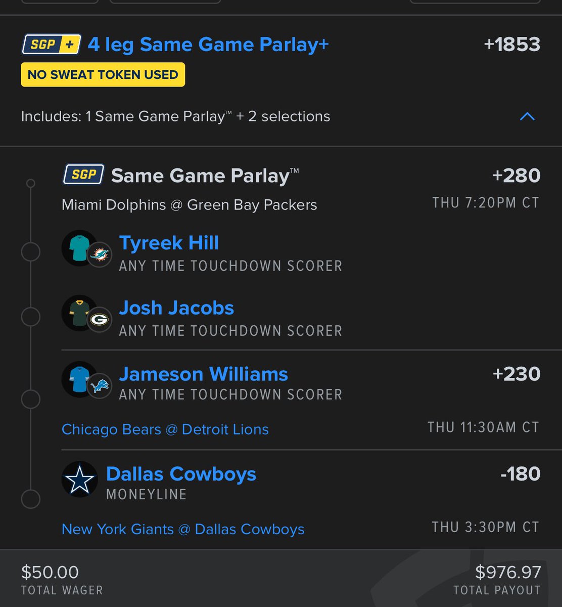 TDpropFather's tweet photo. No sweat parlay on Turkey Day #NFL #Fanduelparlay https://t.co/yTjcClYl67