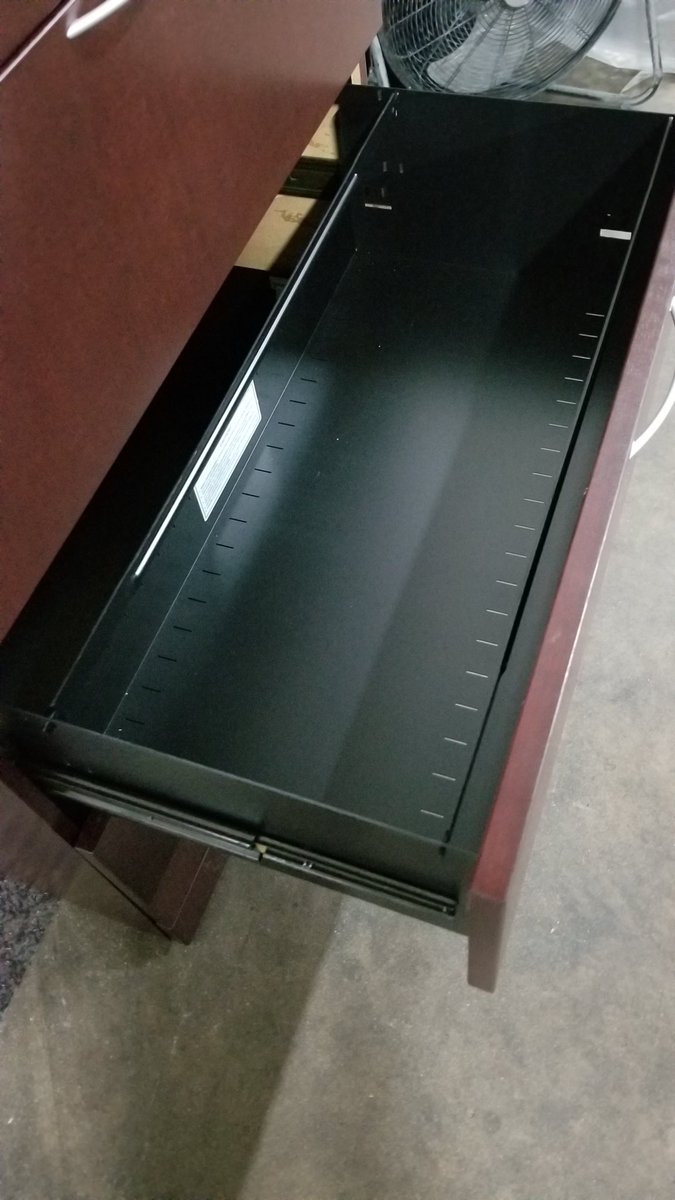 DFSIHOUSTON's tweet image. Knoll 4 drawer lateral file cabinet, commercial grade, wood in mahogany finish, file hanging frames, lock with key, 30 “ wide #filecabinets #officefurniture