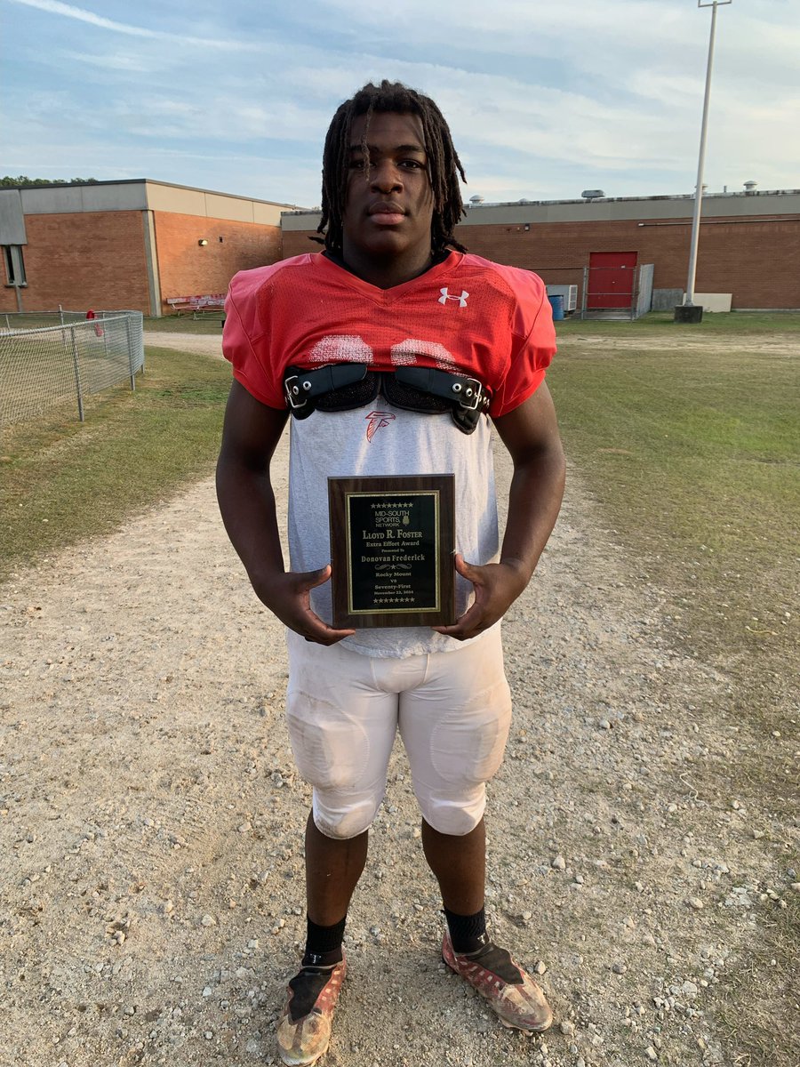 Mid-South Sports (@mid_southsports) on Twitter photo In the second round of the NCHSAA 3A East championship, <a href="/DonavanFrederic/">Donavan Frederick</a> was selected as the Lloyd Foster Extra Effort Award recipient for his performance in the Seventy-First Falcon 56-14 win over Rocky Mount. Congratulations Donavan! <a href="/thereal71sports/">Seventy-First High School Athletics</a> <a href="/71sthighccs/">Seventy-First High School</a> <a href="/910Preps/">910Preps</a> In the second round of the NCHSAA 3A East championship, <a href="/DonavanFrederic/">Donavan Frederick</a> was selected as the Lloyd Foster Extra Effort Award recipient for his performance in the Seventy-First Falcon 56-14 win over Rocky Mount. Congratulations Donavan! <a href="/thereal71sports/">Seventy-First High School Athletics</a> <a href="/71sthighccs/">Seventy-First High School</a> <a href="/910Preps/">910Preps</a>