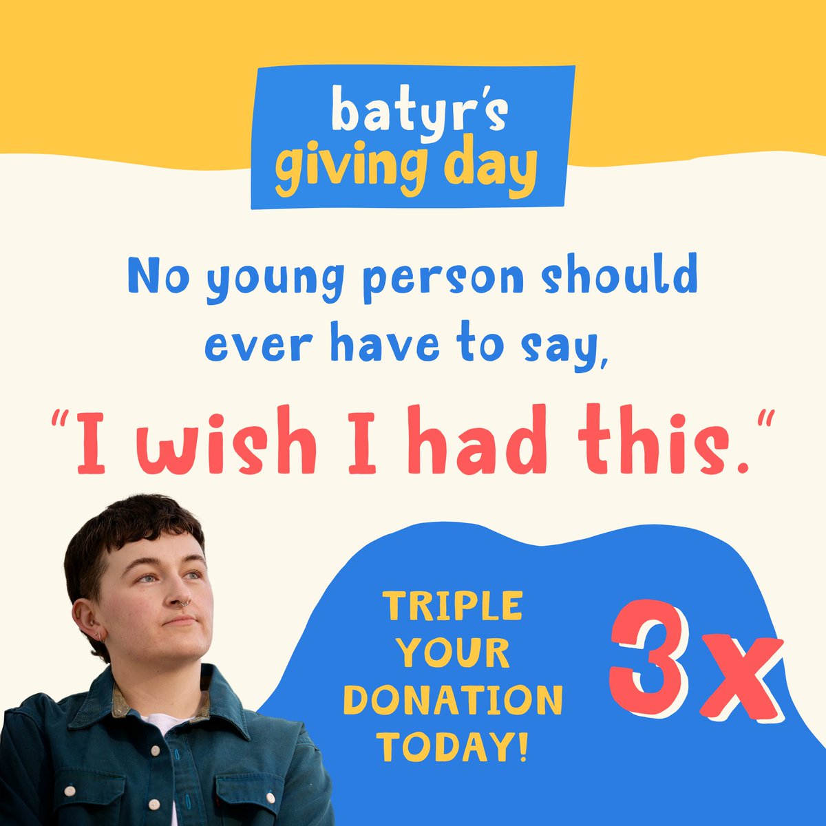 Help <a href="/batyrAus/">batyr</a> hit our goal $200,000 to expand life-changing mental health programs, break down stigma, and empower young people to take charge of their mental health. Together, we can make a real difference.
Next 24 hours, your donation will be TRIPLED! batyr.com.au/giving-day-2024