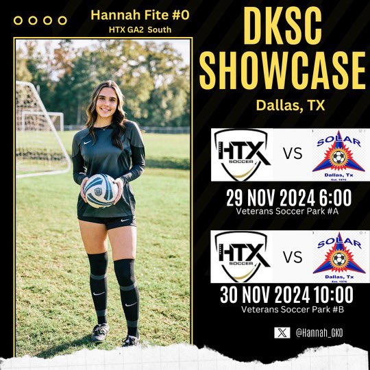 Hannah Fite (@hannah_gk0) on Twitter photo Off to Dallas for the DKSC Showcase this weekend. Going to be two good games!⚽️
<a href="/ImYouthSoccer/">ECNL/GA/Recruiting/College Soccer</a> <a href="/ImCollegeSoccer/">College Soccer Truth ™</a> <a href="/Kingwood_Soccer/">Kingwood Soccer (W)</a> <a href="/G2CollegeSoccer/">Go 2 College Soccer</a> <a href="/PrepSoccer/">Prep Soccer ⚽️</a> <a href="/GoMVB/">GoMVB Sports - Recruit Content for College Coaches</a> #ClassOf2025 #Goalkeeper Off to Dallas for the DKSC Showcase this weekend. Going to be two good games!⚽️
<a href="/ImYouthSoccer/">ECNL/GA/Recruiting/College Soccer</a> <a href="/ImCollegeSoccer/">College Soccer Truth ™</a> <a href="/Kingwood_Soccer/">Kingwood Soccer (W)</a> <a href="/G2CollegeSoccer/">Go 2 College Soccer</a> <a href="/PrepSoccer/">Prep Soccer ⚽️</a> <a href="/GoMVB/">GoMVB Sports - Recruit Content for College Coaches</a> #ClassOf2025 #Goalkeeper