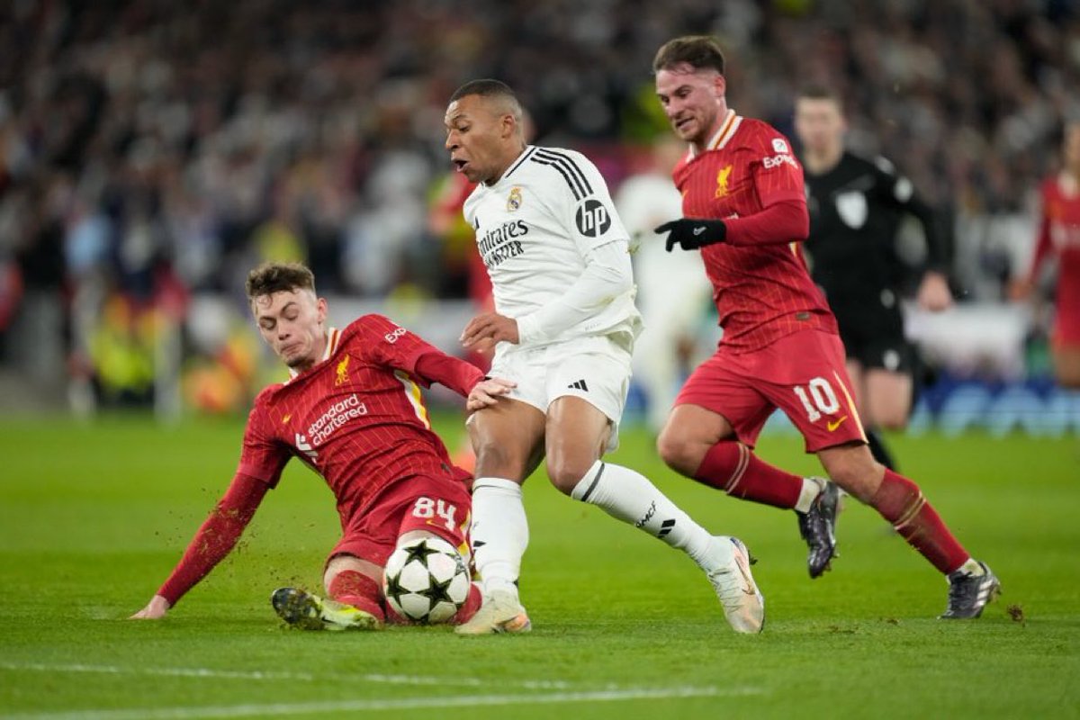 Conor Bradley recorded an assist, made four tackles, won eight duels and won possession back nine times vs Real Madrid tonight.

No player in the Champions League has recorded higher figures across those categories in a match this season.

[@NathanEvans94]