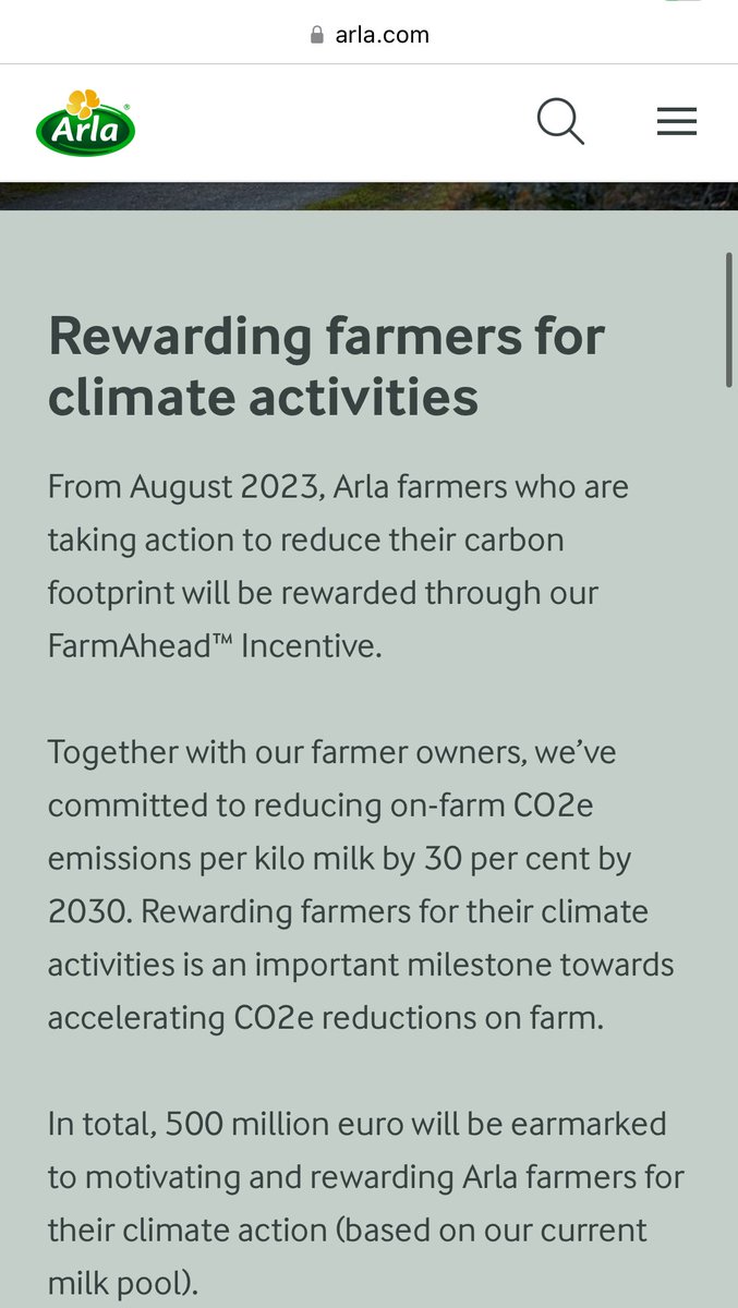 LeilaniDowding's tweet photo. So it looks like @ArlaFoodsUK  @ArlaDairyUK are incentivizing farmers to put toxic chemicals into the cows food.  They actually thing this insanity can alter the climate of the planet.   It’s complete madness as damaging to our health. See previous tweets for dangers https://t.co/Loyqh41o74