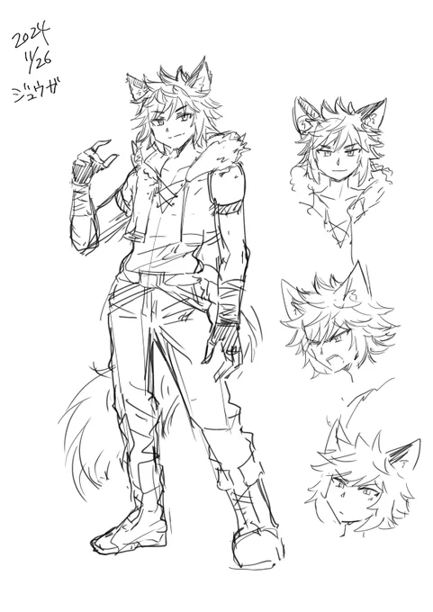 今日は新しいオリキャラを考えていました!
獣人族の男性、ジュウガです!🐺 