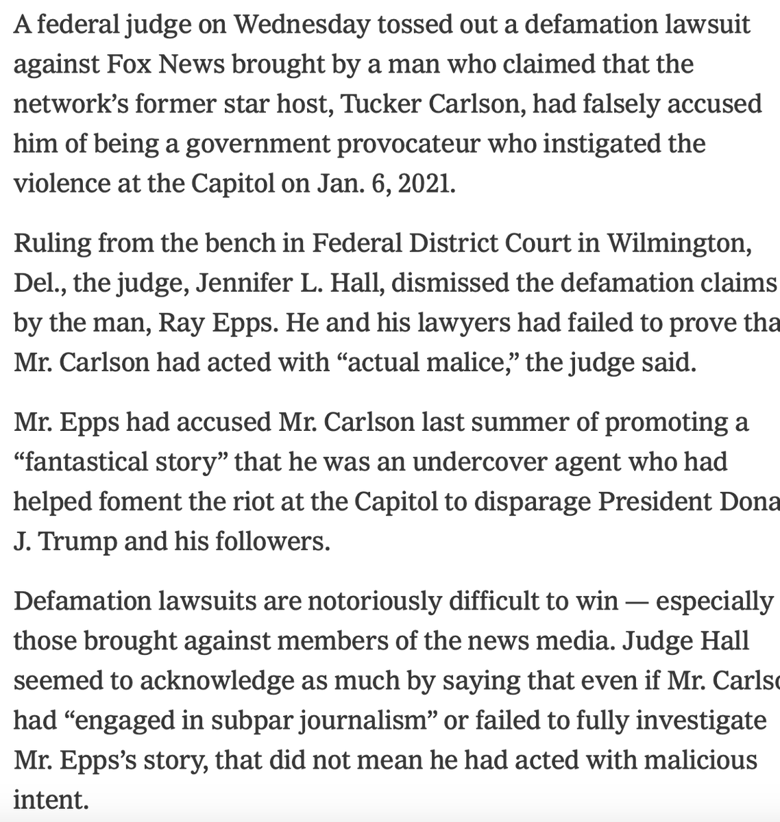 RevolverNewsUSA's tweet image. BREAKING: Judge dismisses Ray Epps’ lawsuit against Tucker Carlson and Fox News.

Mediaite: "Fox argued that hosts were perfectly within their rights to question Epps receiving no jail time while others involved in Jan. 6 were hit with much harsher sentences.

‘Even if Fox hosts…