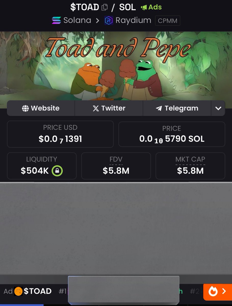 ToadS0L's tweet photo. $TOAD Trending ads are now live on #dexscreener !🐸 https://t.co/mMOvKISQDB