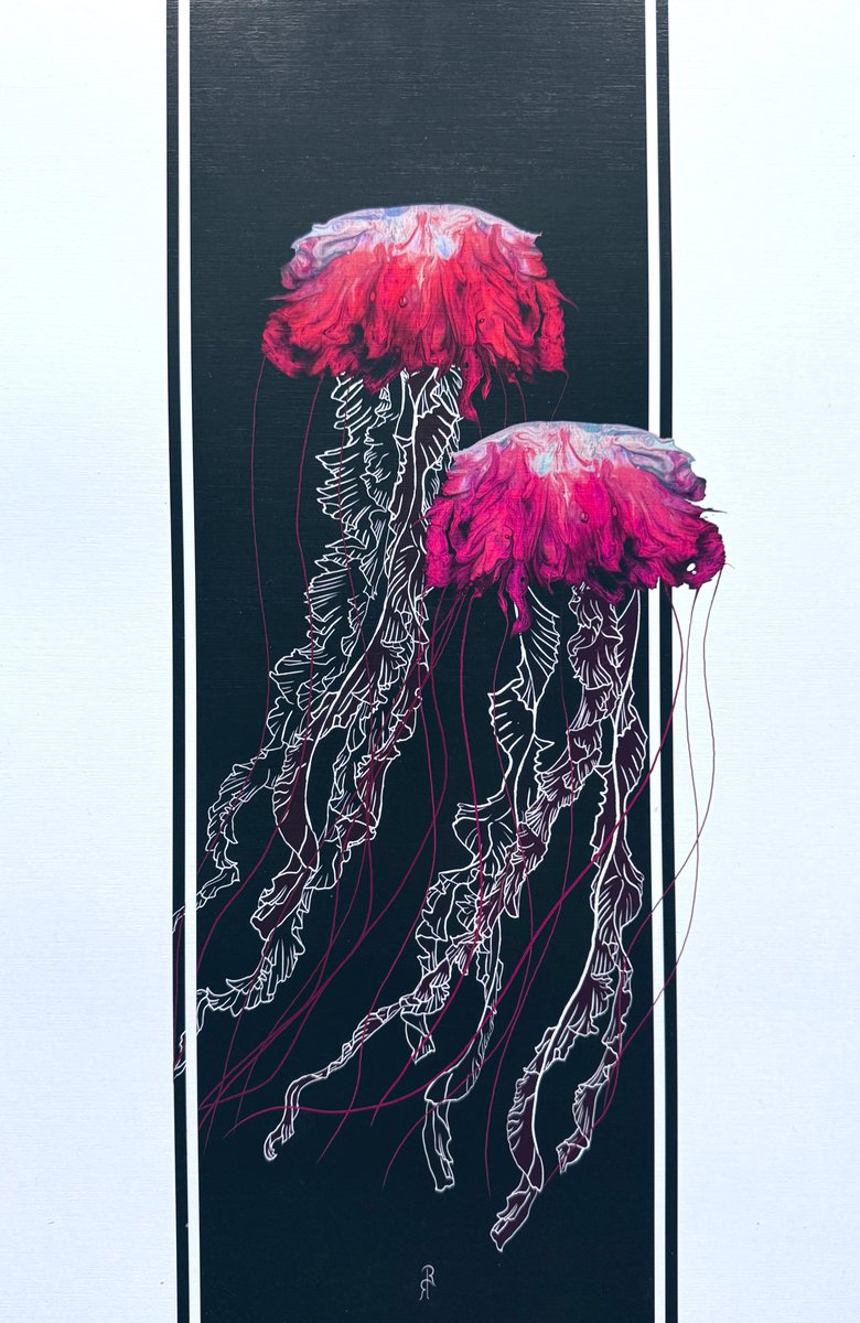 RayRo_Art's tweet photo. New Jellyfish ☺️ Also in Sale in my store ☺️ #jellyfish #underwaterart #pinkart #acrylicpouring #noai https://t.co/0VM8JDnCS7