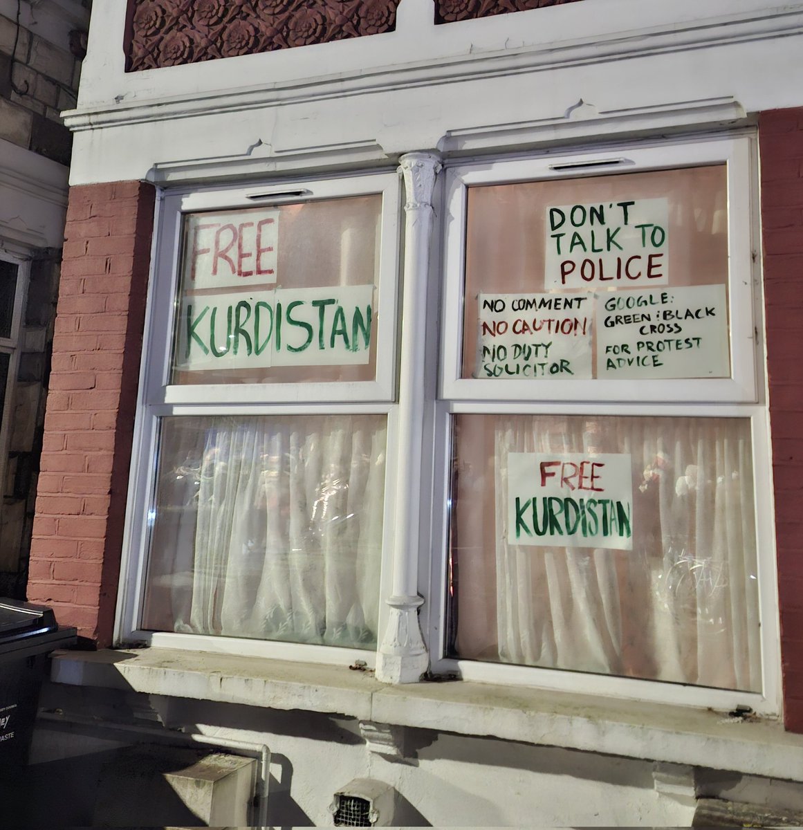 We stood with the people of The Kurdish Community Centre as they faced harassment, assault and arrests by the police. The people have formed an encampment and are on hunger strike. If anyone can please help, they need sleeping bags, blankets, hot water bottles, teas and coffee.