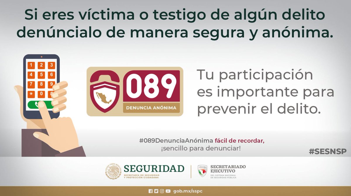 CEPREVIDE's tweet photo. Si fuiste víctima o testigo de algún delito, recuerda que puedes denunciar las 24 horas del día al número 089. https://t.co/uYXQD50UVp