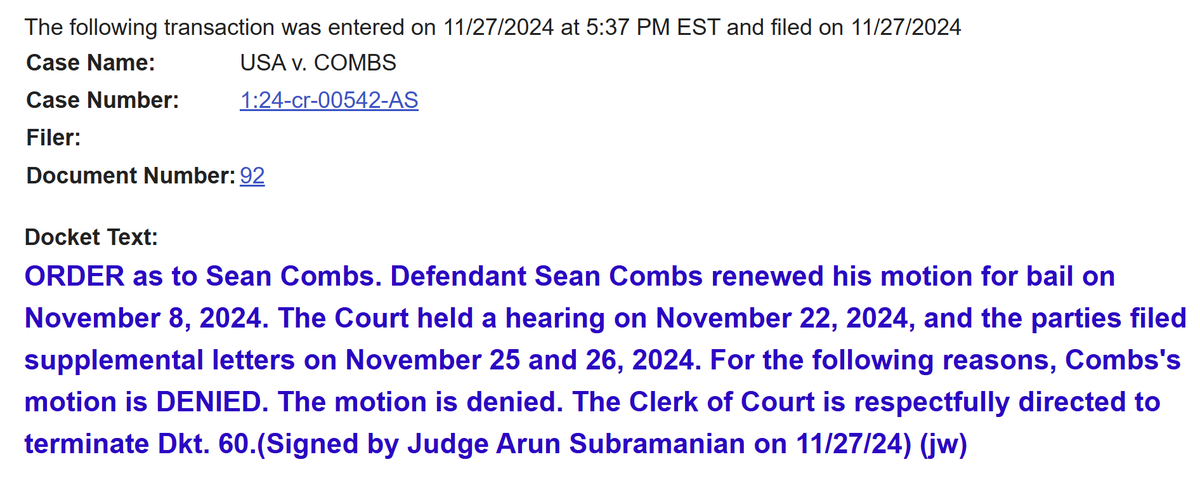 DIDDY DOCKET: Combs' 3d bid for bail is DENIED by Judge Subramanian - Inner City Press story with 5 page order coming, then sequel to this book, Diddy Do It? amazon.com/dp/B0DHP7YF19