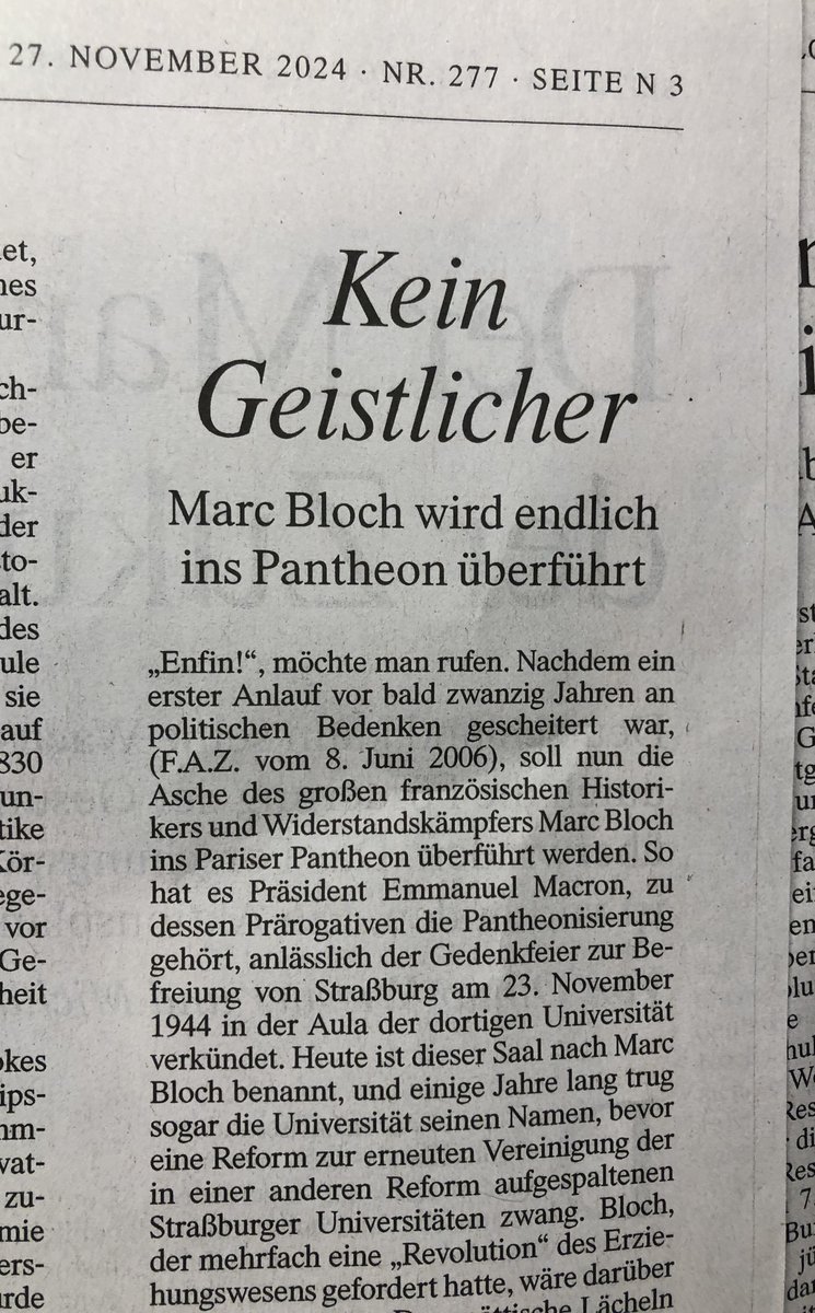 G_Platzdasch's tweet photo. 1³
"'Enfin!', möchte man rufen."
@PSchottler heute auf der Geisteswissenschaften-Seite der F.A.Z. zur Überführung #Marc_Bloch­s ins Panthéon https://t.co/wiIMvS4PwG