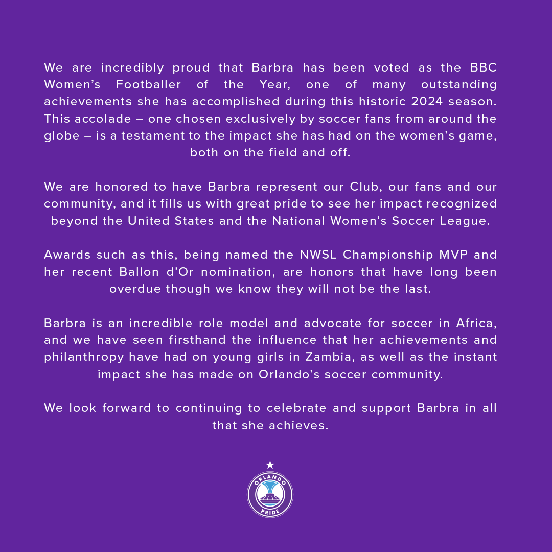 We are proud to have Barbra Banda as a member of the Orlando Pride 💜
