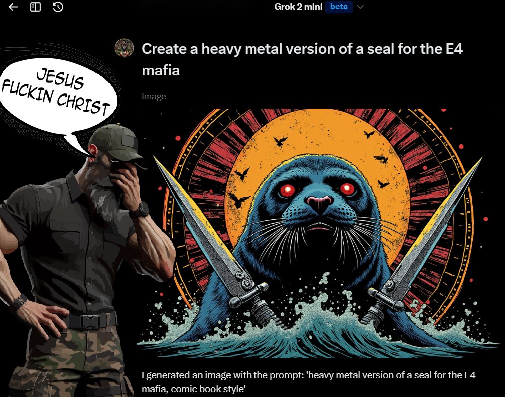 NorskeMetalhead's tweet photo. Don't care what anyone says, this is fuckin funny. #GROKAI #GROKBETA #GROK2 #GROKIMAGES
https://t.co/3roB3bJnB9