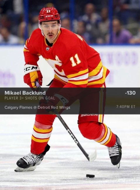 11.27.24🏒

Straight Bet #4
#NHL Player Prop 
-130 Odds / #FanDuel 

• Mikael Backlund o2.5 SOG 

• Hit 5/L5 Games 
• Hit 3/L4 Games Vs DET
• Hit 4/L5 Road Games 
• DET Rank 29th in SOG Vs Centres

Collab w/ <a href="/SlomoPicks/">Slomo</a> 

#Flames #GamblingX