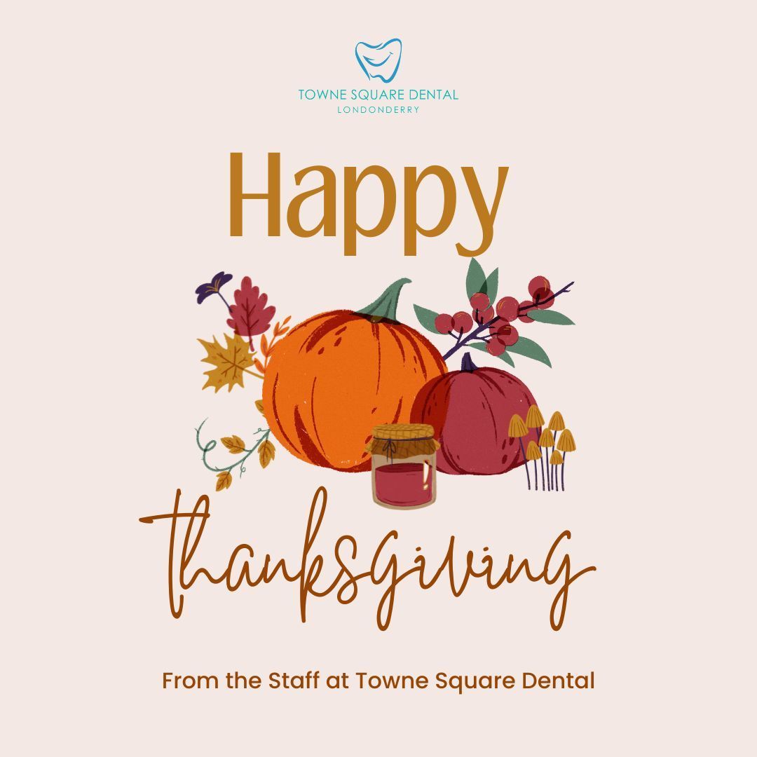 Townesquaredent's tweet photo. We wish you a happy thanksgiving and a joyous time with your family!

Guess the answer to this joke here: What is a dentist's favorite thanksgiving dish? 

Comment below what you think the answer is! 

#thanksgiving2024 #turkeyday #townesquaredental #tsdental #londonderrynh https://t.co/d0dYtQcrMN
