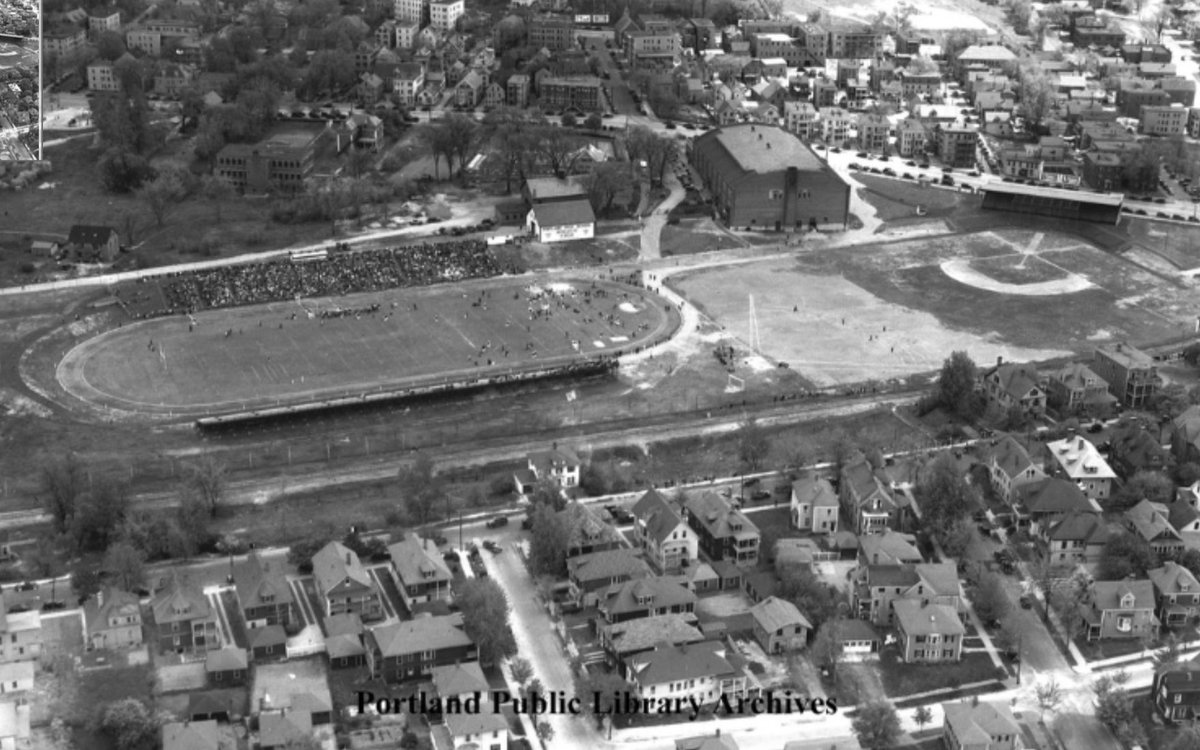 rjfos's tweet photo. Fitzpatrick Stadium (formerly the Portland High School Athletic Field) has been encircled by a running track for *at least* 95 years. Keep this in mind as the Hearts of Pine push the City to relocate the track so they can widen the field. https://t.co/hGDOrklTJo