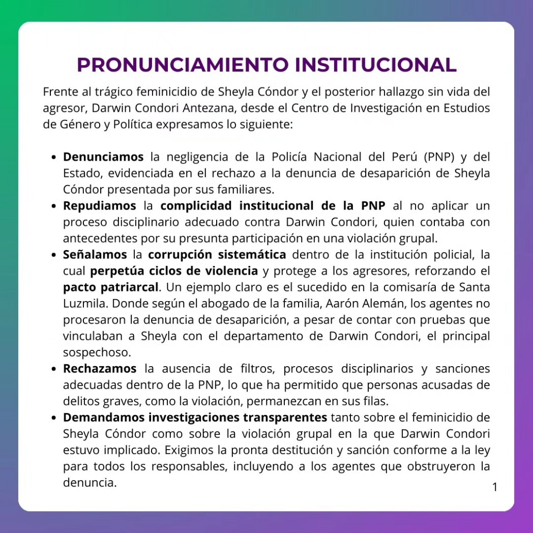 ceigep_unmsm's tweet photo. 📢 #Pronunciamiento 📢| Desde el Centro de Investigación en Estudios de Género y Política (CEIGEP), espacio comprometido con la investigación y la promoción de la igualdad en la Universidad Nacional Mayor de San Marcos, consideramos necesario manifestarnos . https://t.co/JPmrVIXyev