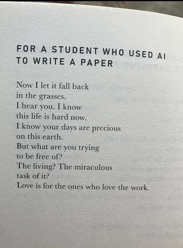 W_Poulos's tweet photo. Some people are objecting to this @Joseph_Fasano_ poem, especially its last line. Isn't it cruel to say that students (no matter how they do their assignments) don't deserve love? I think this is a slightly reductive reading and I'd like to offer a more charitable one. 🧵 https://t.co/F3h4zAycQL