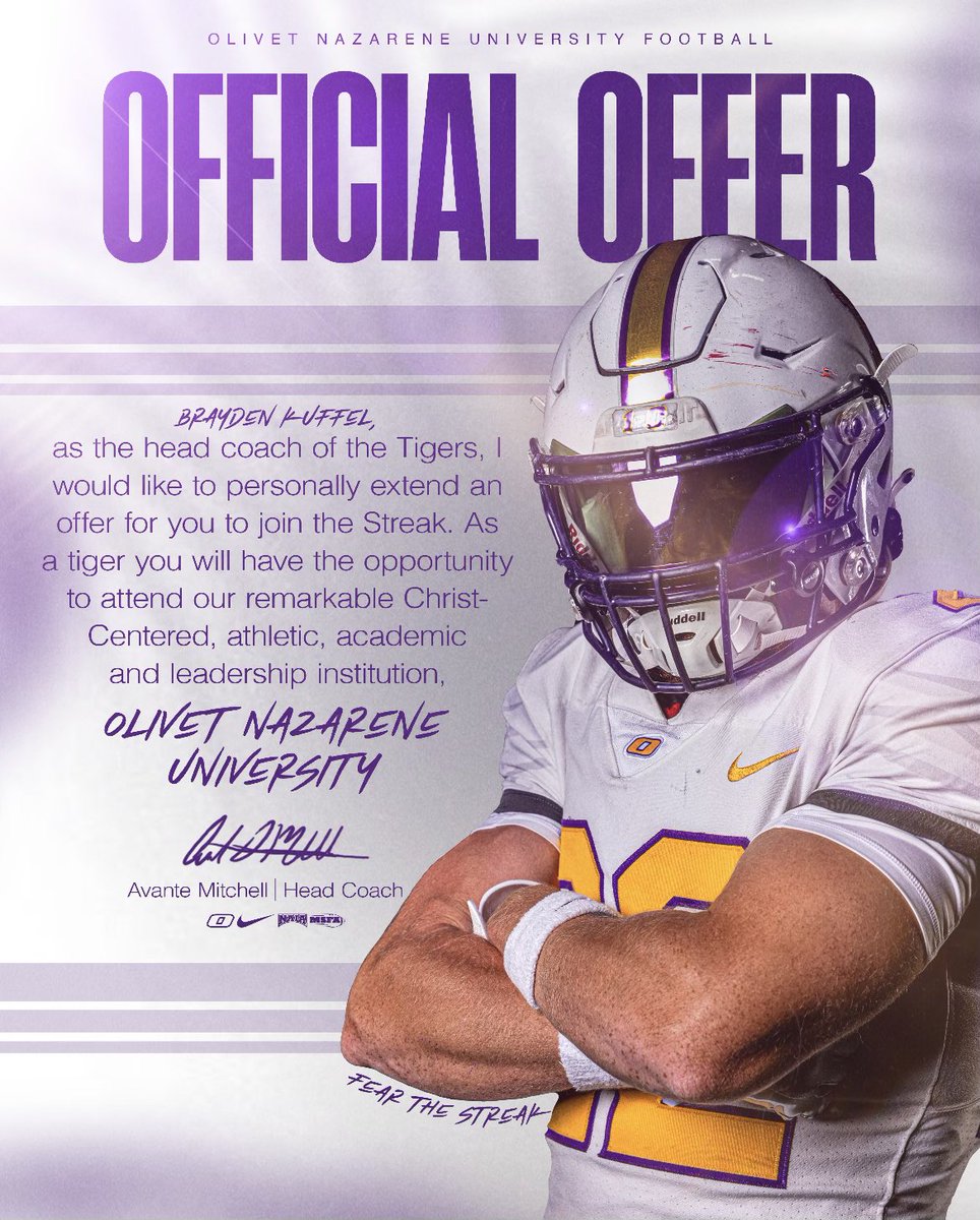 braykuffel's tweet photo. Blessed to receive another offer at Olivet Nazarene University! Thank you coaches for the opportunity. @Showtime_CoachP @T_Wilson11 @CoachTreC @CoachJoshAl10 https://t.co/uIyMbiA3UW