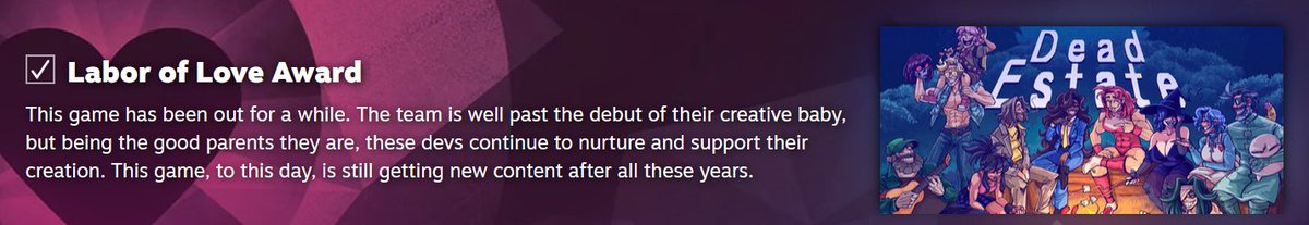 VOTE FOR DEAD ESTATE FOR THE LABOR OF LOVE STEAM AWARD! YOU KNOW YOU WANT TO! 💛🥳🎃 #DeadEstate