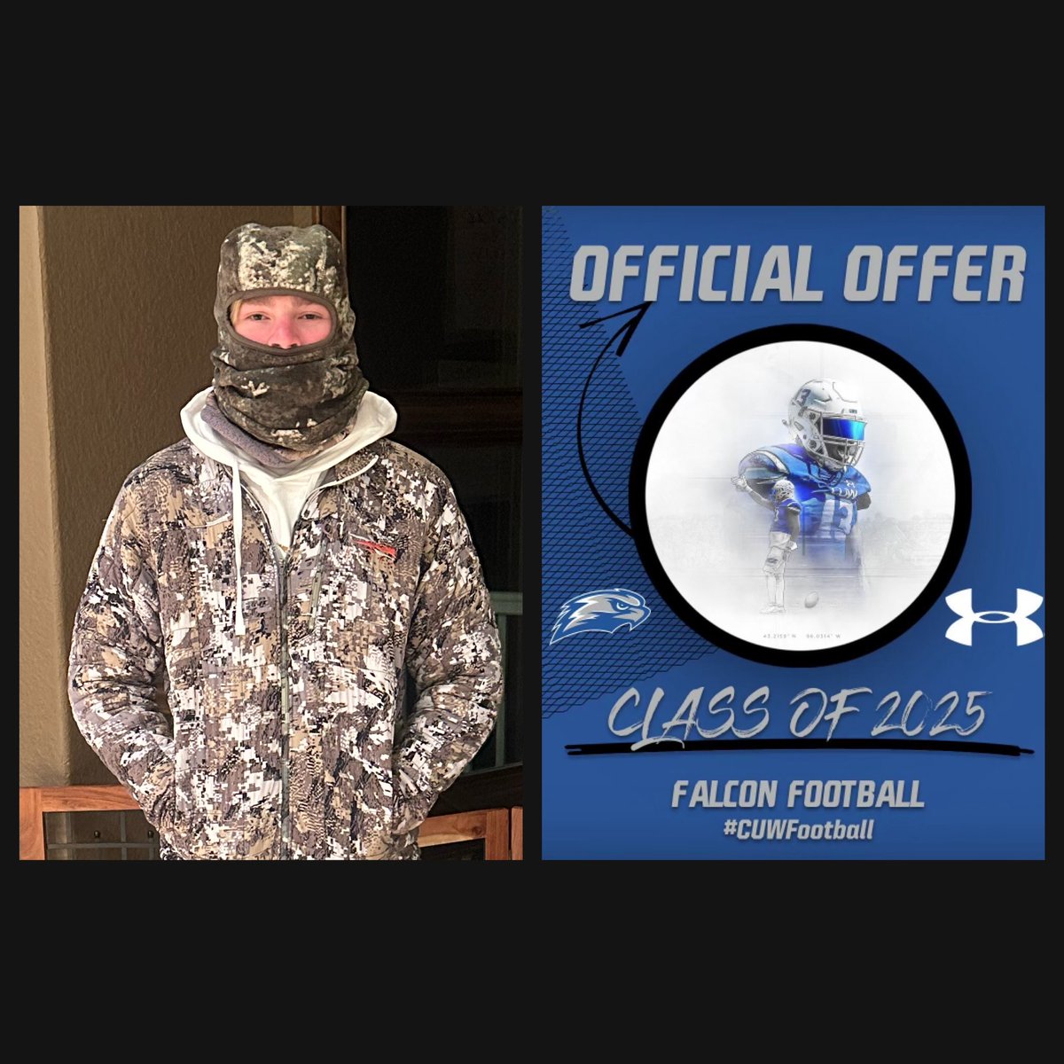 It’s the week of Thanksgiving and I’m thankful to be spending time with family in Wisconsin hunting and to get an offer to extend my football career at Concordia Wisconsin from <a href="/coachcwhite/">Curran White</a>. Blessed for this offer and that they saw something special in my game! <a href="/CUWFB/">CUW Falcon Football</a>