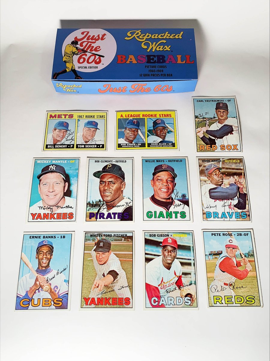 RepackedWax's tweet photo. Just The 60s available Friday, Nov. 29 at 8 a.m. ET! Here's a quick look at some Hall of Famers from the #1966Topps and #1967Topps sets. 10 complete sets split between 100 boxes! https://t.co/bDTNJKdm0v #baseballcards #vintagebaseballcards https://t.co/pthbMZtEV2