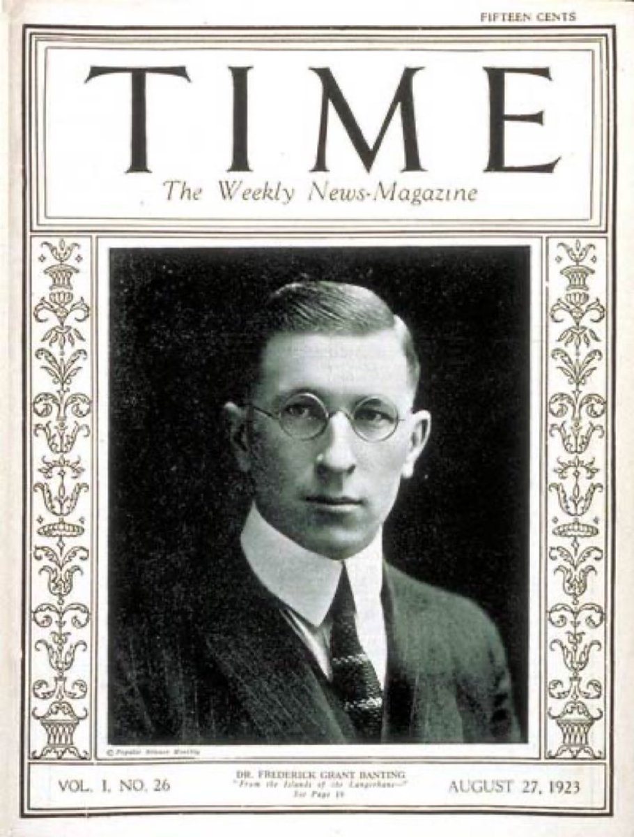 ValaAfshar's tweet photo. In 1923, Fredrick Banting, Charles Best, and James Collip were awarded US patents for insulin. 

They sold the patent to the University of Toronto for $1 each. 

Dr. Banting said: “Insulin does not belong to me, it belongs to the world.” 

@TIME cover 1923 https://t.co/jJHi2Eii8U https://t.co/r0ntfDseQY