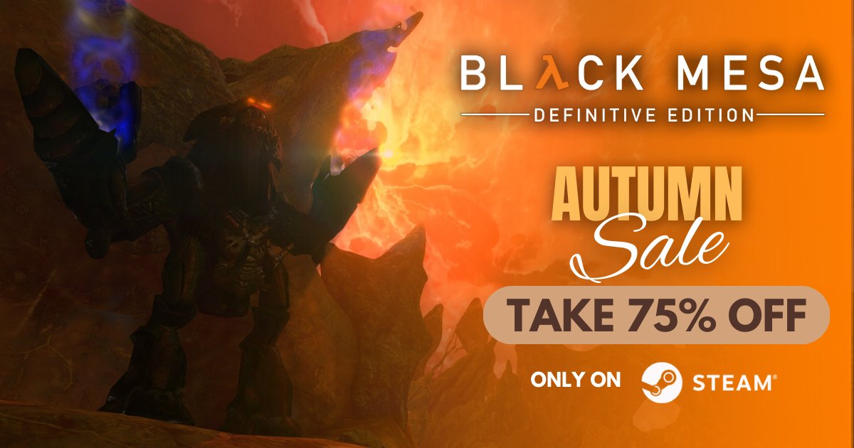The re-imagining of Gordon Freeman’s iconic journey through the chaos of the Black Mesa Research Facility...  Now at a fraction of the price!

Get Black Mesa NOW, for 75% OFF during the Steam Autumn Sale 🍂

Get it here:
i.mtrbio.com/axmkprxppn 

Sale is live now, through Dec 4!