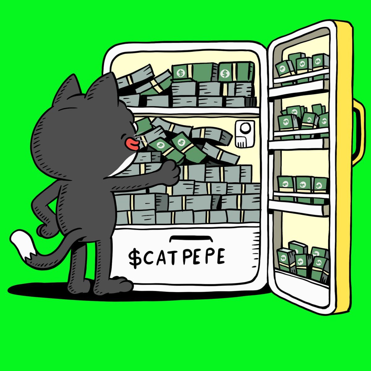 pepecattoken's tweet image. 💸 $Pepecat has only greenbacks in the fridge 🤑🔥, ready to serve his guests, cat lovers and crypto geeks. 🚀🐱

👉dexscreener.com/solana/cycvvs1…

#pepecat #memecoinonsolana