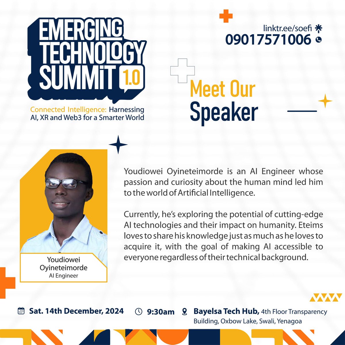 soefidevfound's tweet photo. We are bringing together the brightest minds in Tech!

Meet our incredible speakers for the day. 

They will be inspiring, igniting, and sharing their knowledge and experience with us at ETS 2024.

You won’t want to miss this Tech event for anything.
 
 #ETS2024
#ai #xr #web3 https://t.co/J3e6s9Br7x