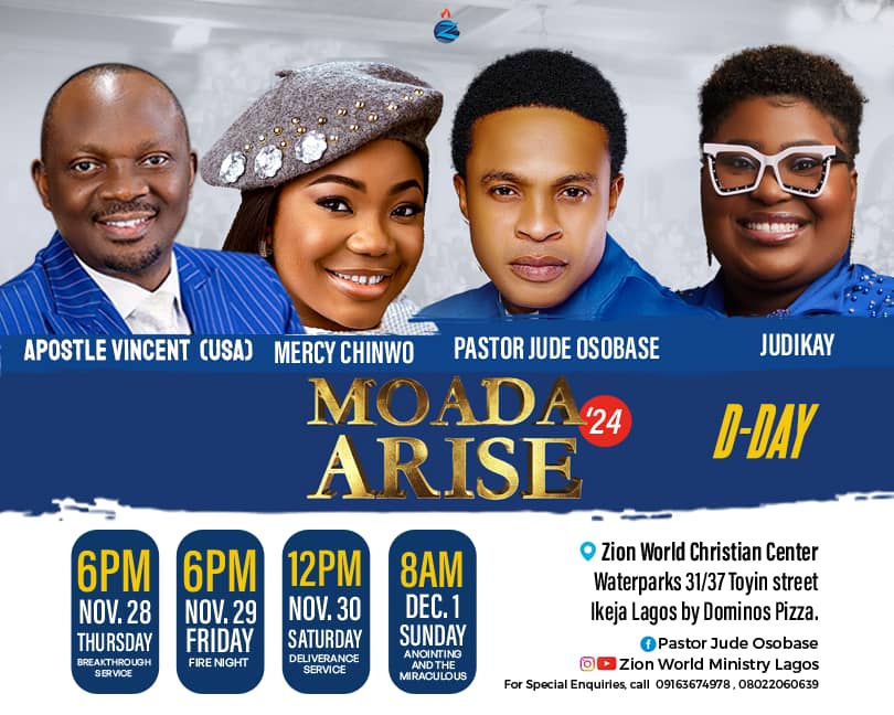 ZionWorldLagos's tweet image. It's the glorious day we have been waiting for. Dearly beloved, it's time to ARISE!

#ARISE'24
#MOADA
#CONVENTION
#D-DAY
#ZIONWORLDMINISTRY
