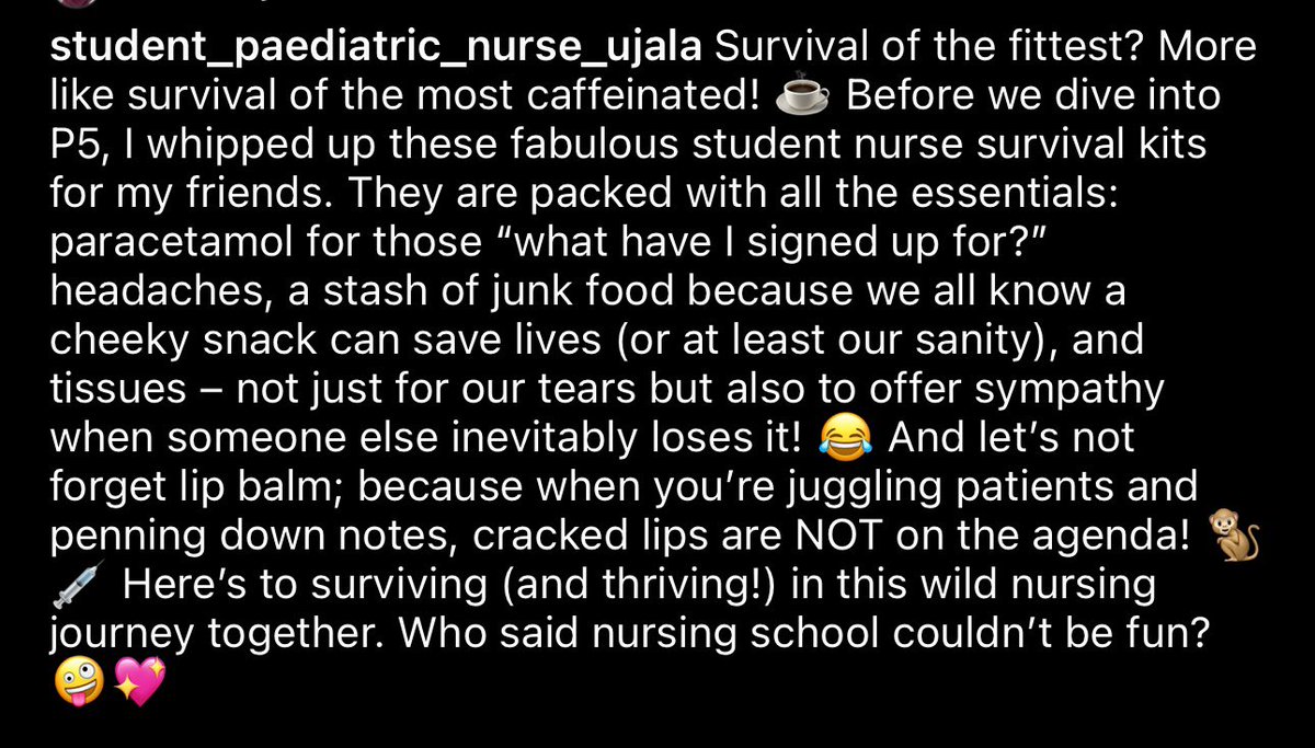 Ujala935523512's tweet image. Student nursing survival kits for my colleagues before heading off to P5 @UoB_Nursing ! Good luck to everyone going out on placement . YOU CAN DO IT ! 💪👩‍⚕️