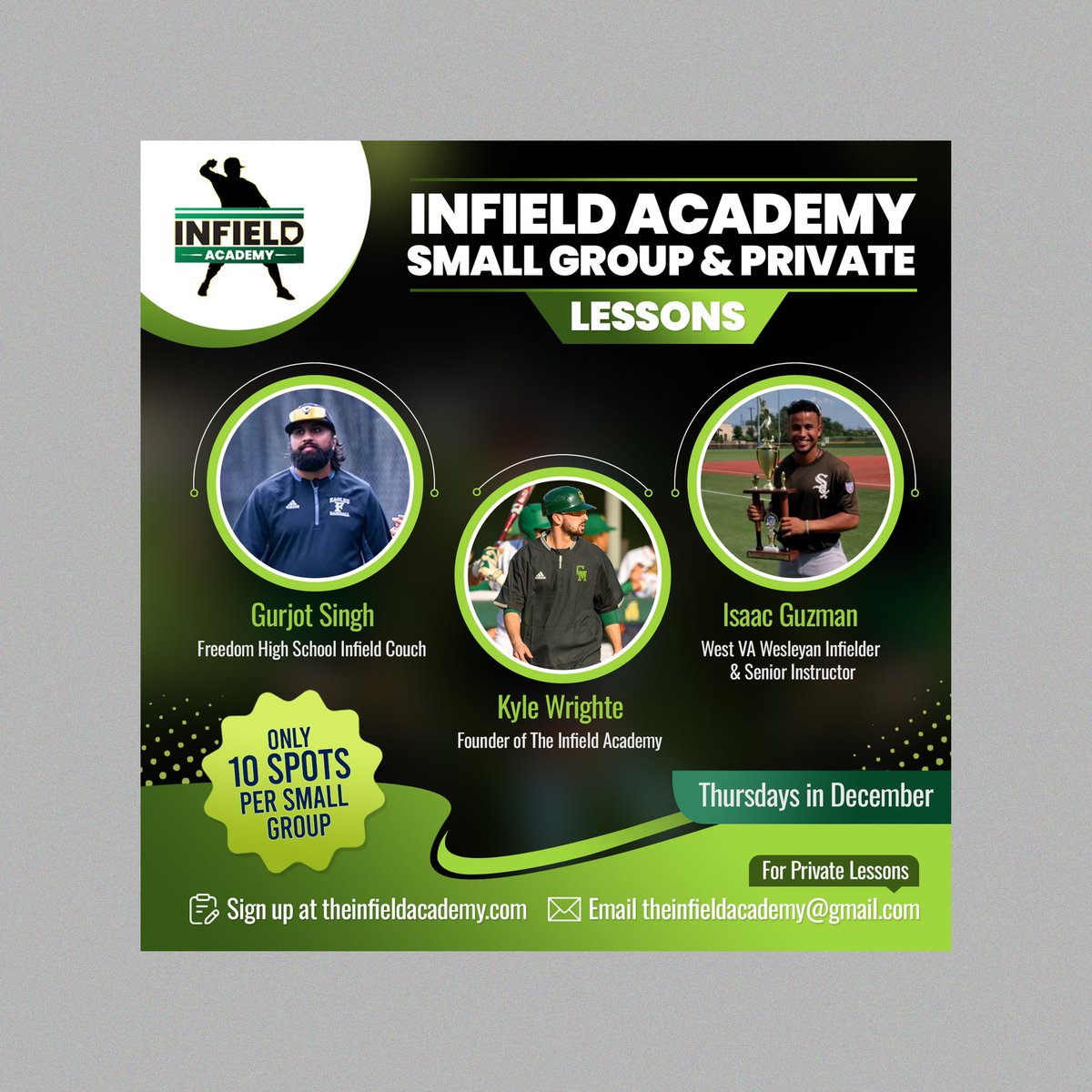 InfieldAcademy's tweet image. A week away from our advanced small group sessions!

Thursdays in December. Sign up at theinfieldacademy.com