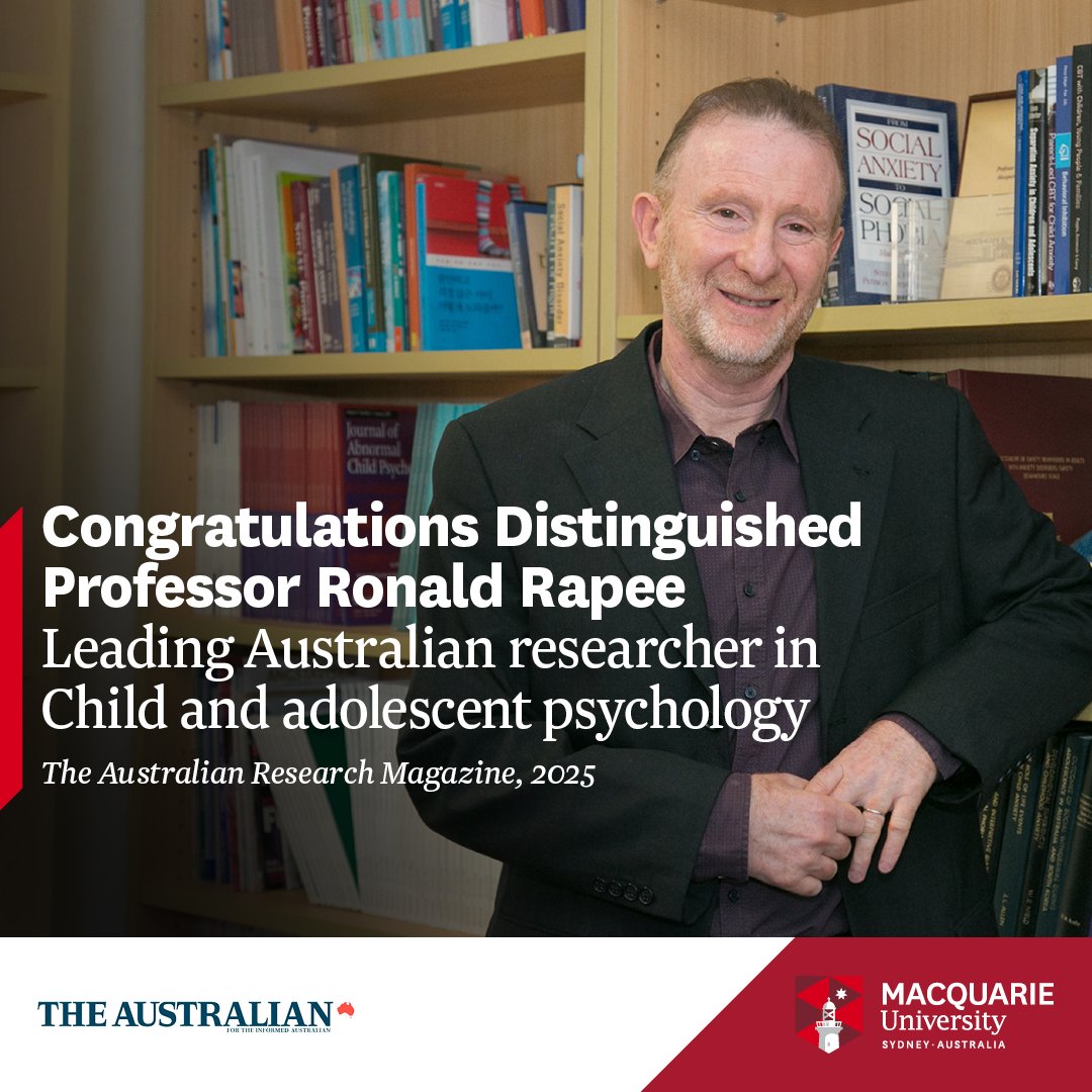 Lifespan Health & Wellbeing Research Centre (@lifespan_mq) on Twitter photo 🌟 Congratulations to Distinguished Professor Ron Rapee! We are proud to share that Centre member, Prof Rapee, has been named as the leading researcher in Australia in Child and Adolescent Psychology in The Australian Research Magazine <a href="/PsyMQ/">PSYCHSCIENCES@MQ</a> <a href="/RapeeRon/">Ron Rapee</a> #Psychology #MentalHealth 🌟 Congratulations to Distinguished Professor Ron Rapee! We are proud to share that Centre member, Prof Rapee, has been named as the leading researcher in Australia in Child and Adolescent Psychology in The Australian Research Magazine <a href="/PsyMQ/">PSYCHSCIENCES@MQ</a> <a href="/RapeeRon/">Ron Rapee</a> #Psychology #MentalHealth