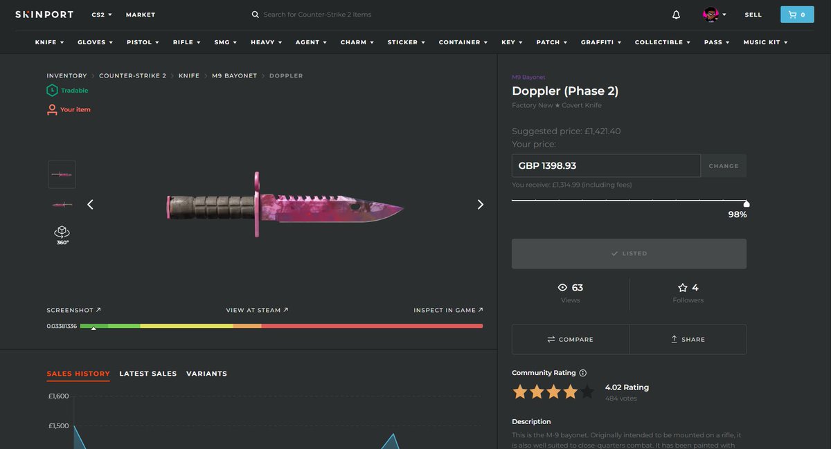 harveyrur1's tweet image. can anyone buy my cs2 knife on skinport ive been trying to sell it for a while and no ones buying theres sales going for above my price any idea why mines not selling #CSGO #skinport #csknife