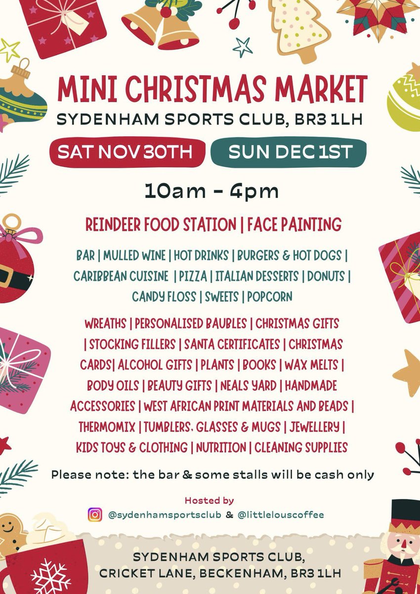 Join us this weekend at our 1st  ever Christmas Mini Market!
Saturday 30th and Sunday 1st 10am-4pm both days lots small local businesses selling products, all support is very much appreciated 🎄🎅🏻🍺🍷
Please note the bar and some stalls will be cash only.