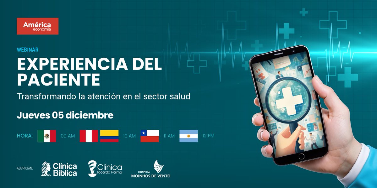 americaeconomia's tweet photo. #WebinarsAmeco La experiencia del paciente: un enfoque clave para transformar la atención en salud. 🌟🩺🗣️
📅 Jueves 5 de diciembre
⏰ 10 a.m. (Perú/Colombia)
📲 Regístrate en https://t.co/VYEwunigXO https://t.co/tsQIy1PfvQ