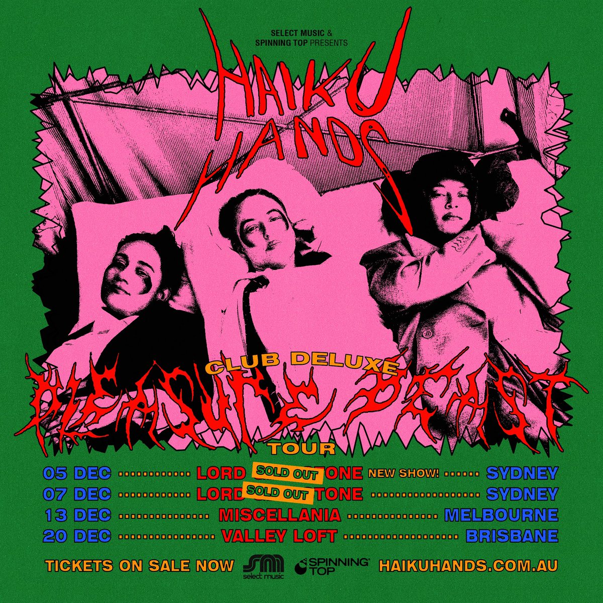 Spinning_Top's tweet image. Haiku Hands’ Club Deluxe tour starts in one week with back-to-back sold out shows at The Lord Gladstone! 💦
Melbourne & Brisbane, tickets for their headline show are still available, so grab yours now ❤️🔥
haikuhands.com.au/shows/