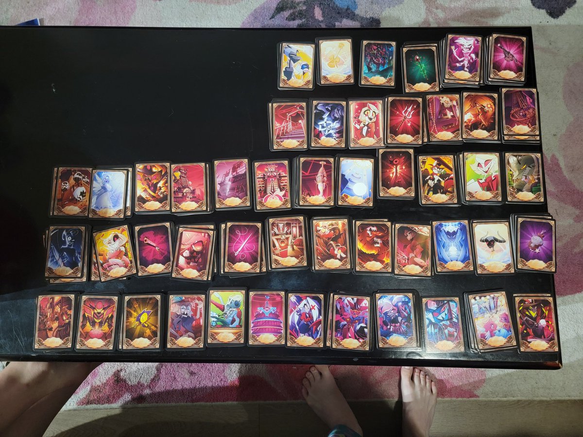 Sorting my @HazbinHotel trading cards~ 
Probably got a couple too many packs but I'm just so fricken excited at how much this show has blown up from its little pilot 🥰 
#HazbinHotel #TradingCards #Ahhhhhh