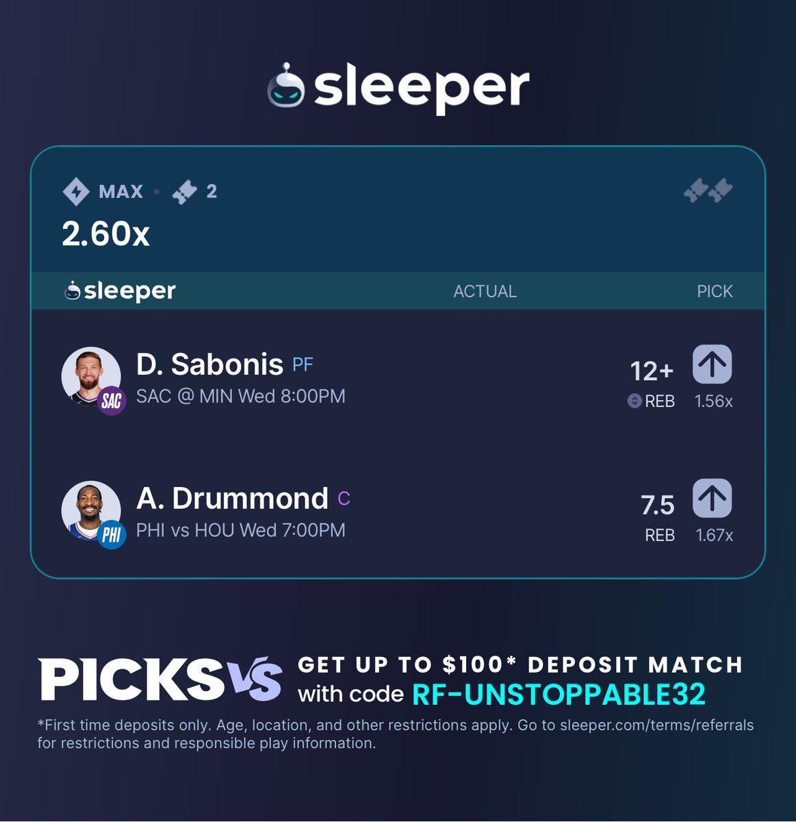 305locks's tweet photo. {🏀Sleeper prop list🏀}

Domantas Sabonis 12+ Rebs 
Andre Drummond O 7.5 Rebs 
Quentin Grimes O 1.5 3PM
Miles McBride O 8.5 Pts
Rudy Gobert O 11.5 Rebs 

Let’s EAT 😈🍽️ #GamblingX #Sleeper #GamblingCommunity #GamblingX https://t.co/SKK6RahbRF
